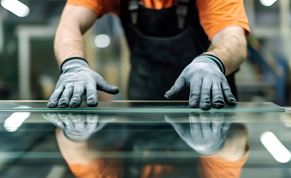 Worker handling glass